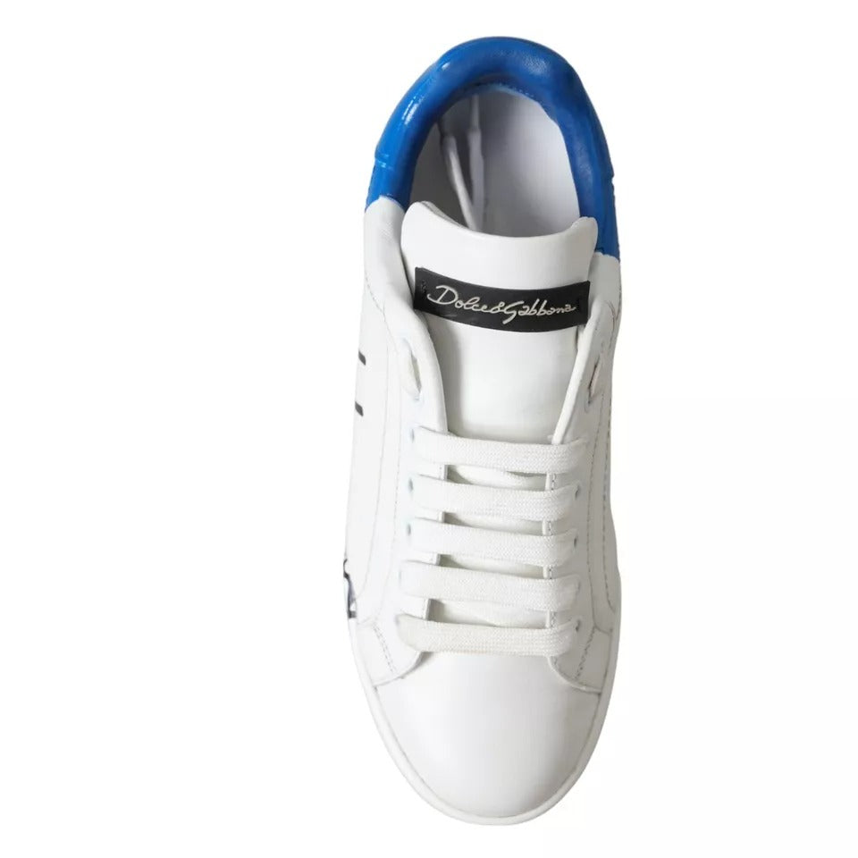 White Blue Portofino Low Top Leather Sneakers Shoes