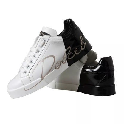 White Black Portofino Low Top Leather Sneakers Shoes