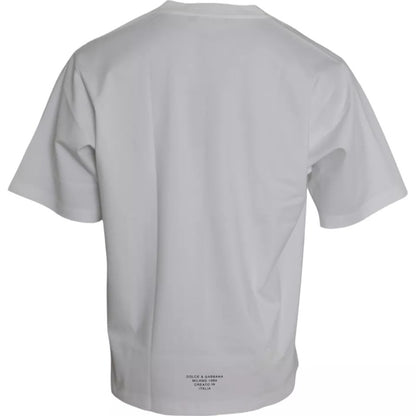 White Logo Round Neck Short Sleeves T-shirt