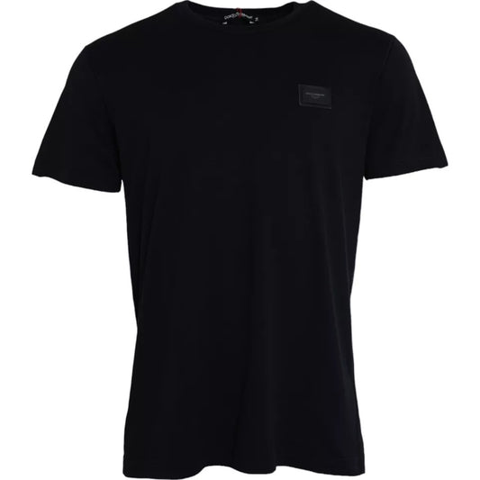 Black Cotton Logo Plaque Round Neck T-shirt