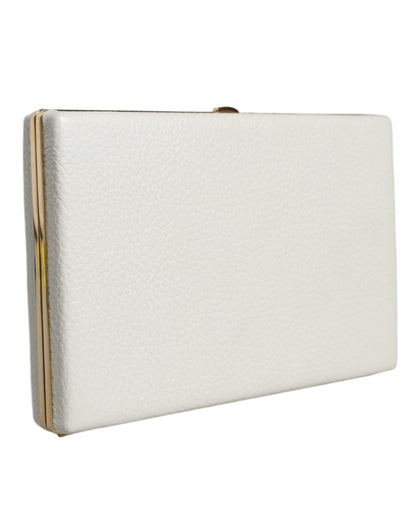 White Leather Gold Frame Clutch Evening Party Purse Bag