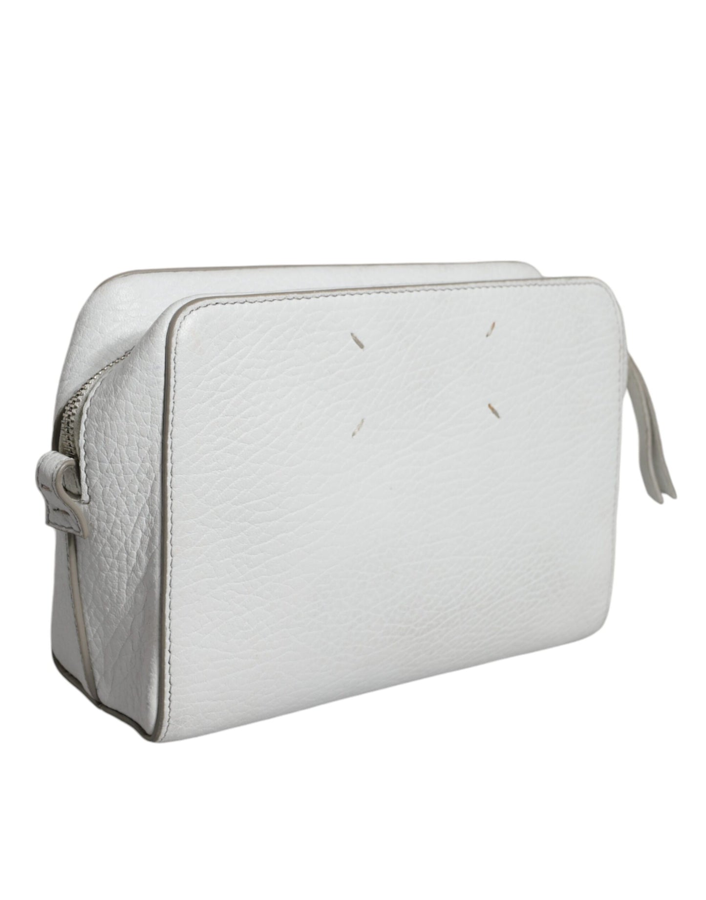 White Leather Large Pouch Zip Handbag Women Bag