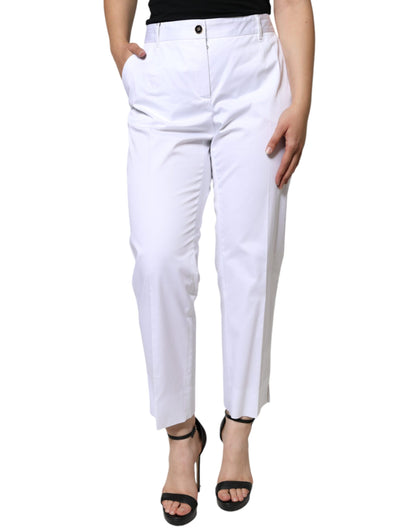 White Cotton Mid Waist Tapered Denim Jeans