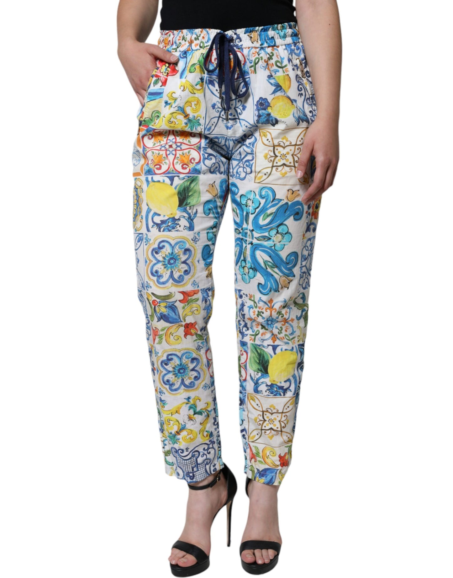 White Majolica Mid Waist Jogger Pants