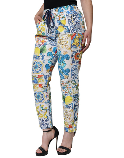 White Majolica Mid Waist Jogger Pants