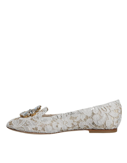 White Lace Crystal Ballet Flats Loafers Shoes