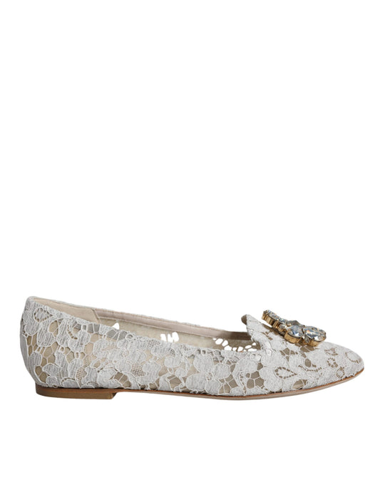 White Lace Crystal Ballet Flats Loafers Shoes