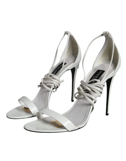 White Leather High Heels Sandals Shoes