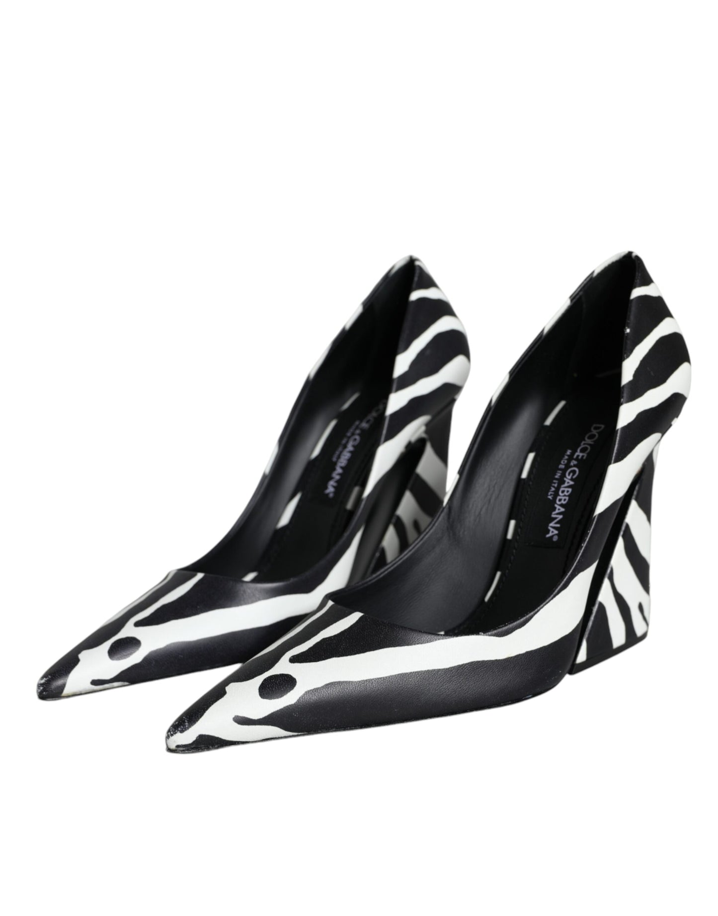 White Black Zebra Leather Heels Pumps Shoes