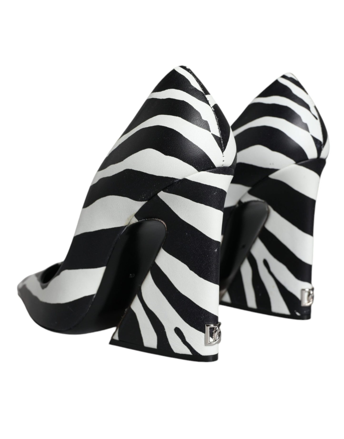 White Black Zebra Leather Heels Pumps Shoes