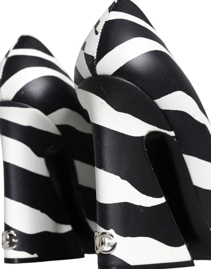 White Black Zebra Leather Heels Pumps Shoes