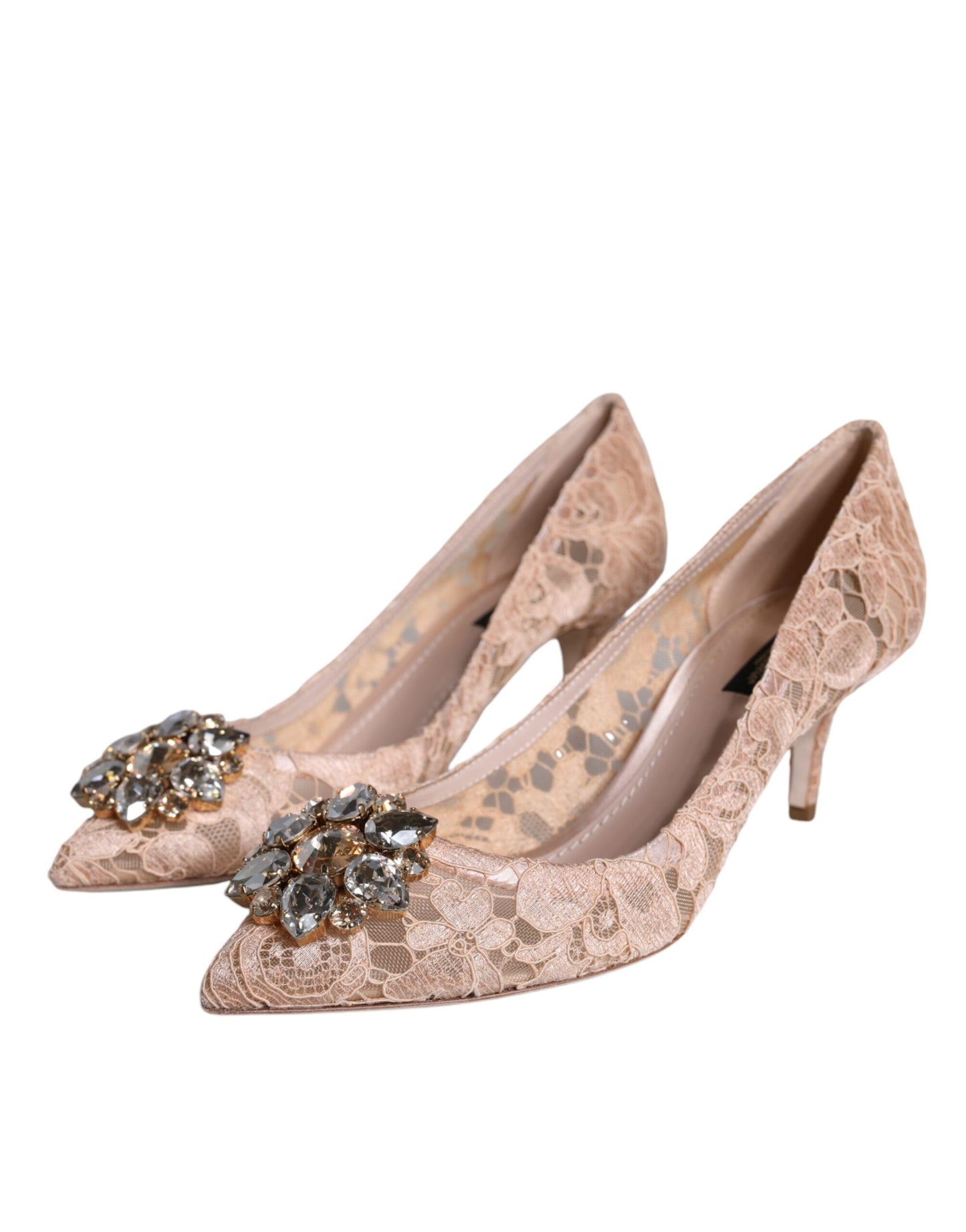 Beige Taormina Lace Crystal Heel Pumps Shoes