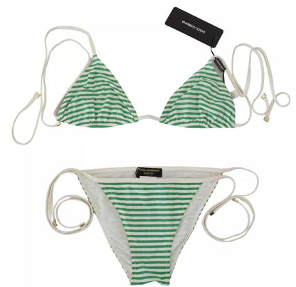 White Green Stripes Bikini Top Bottom Swimwear