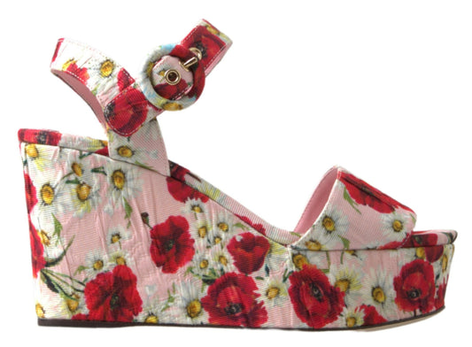 Floral Ankle Strap Wedge Sandals