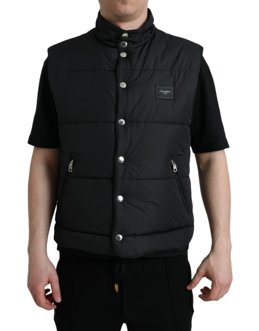 Sleek Black High-Neck Vest Jacket
