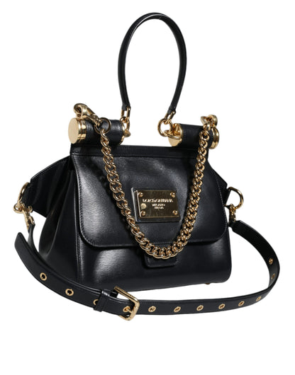 Black Calfskin Leather SICILY Chain Strap Crossbody Bag