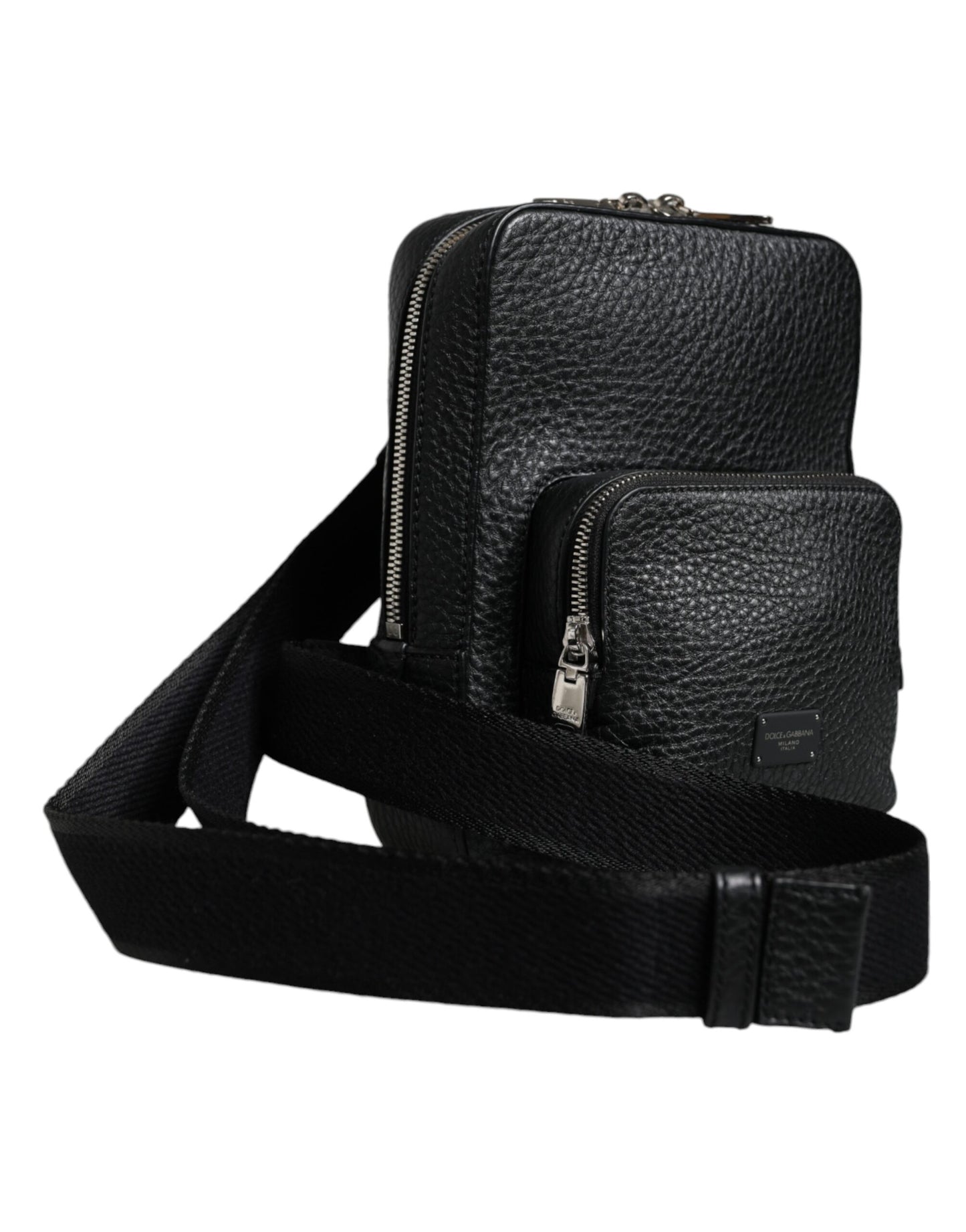 Black Calfskin Leather Logo Plaque Bodybag Bag