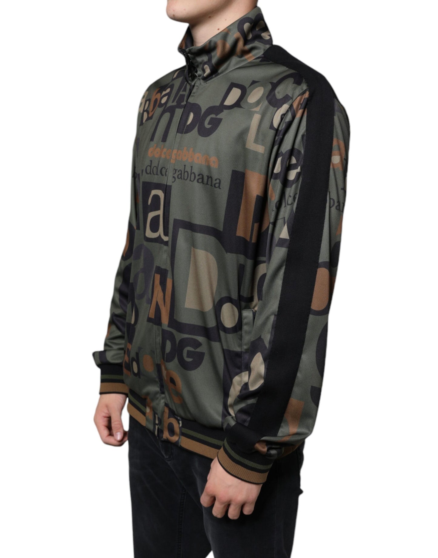 Army Green Logo Full Zip Polyester Sweater