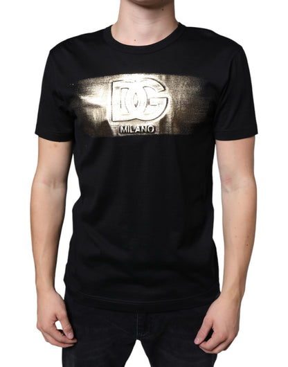 Black Cotton DG Logo Print Casual T-shirt