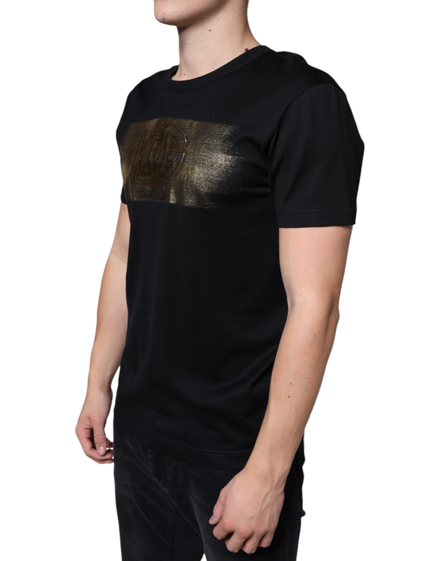 Black Cotton DG Logo Print Casual T-shirt