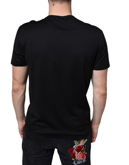 Black Cotton DG Logo Print Casual T-shirt