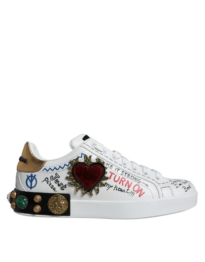 White Heart Studded Low Top Sneakers Shoes