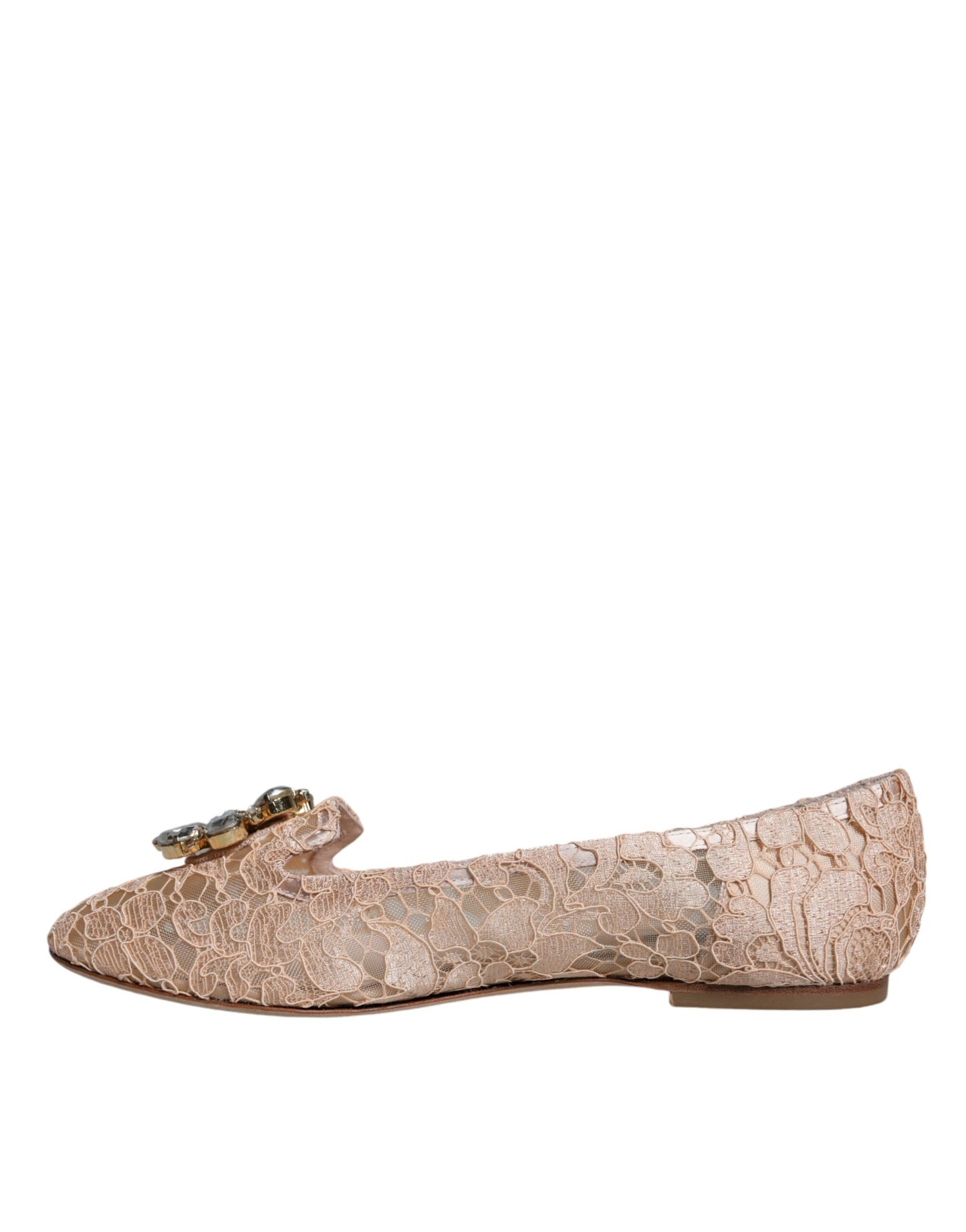 Beige Lace Crystal Ballet Flats Loafers Shoes