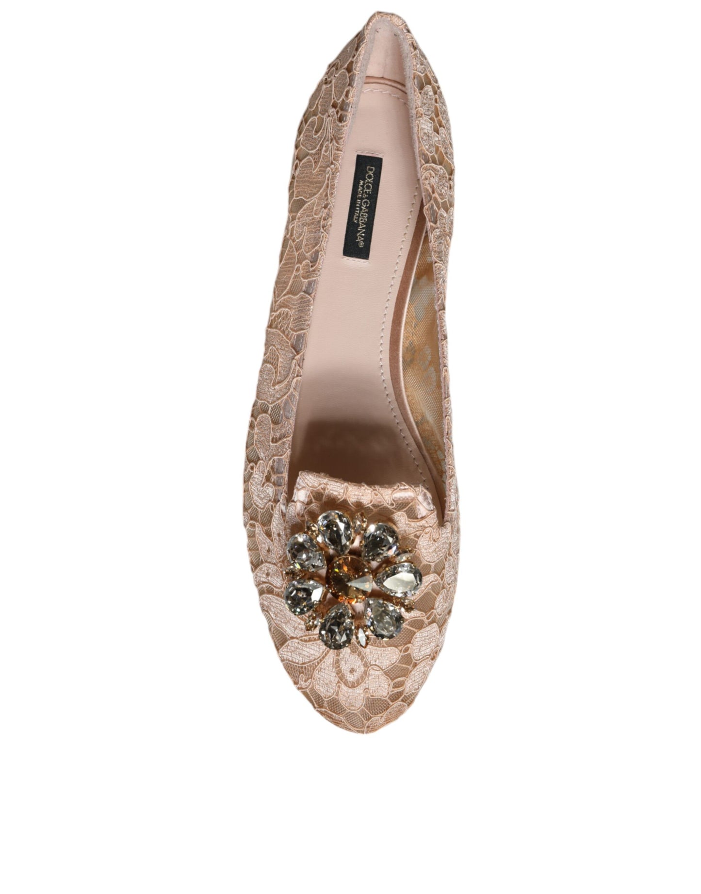 Beige Lace Crystal Ballet Flats Loafers Shoes