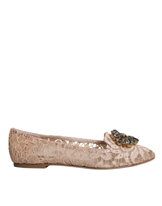 Beige Lace Crystal Ballet Flats Loafers Shoes