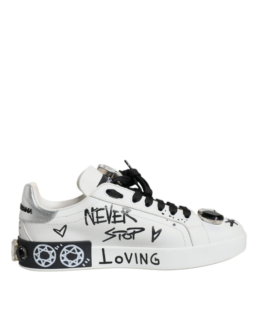 White Crystal Portofino Low Top Sneaker Shoes