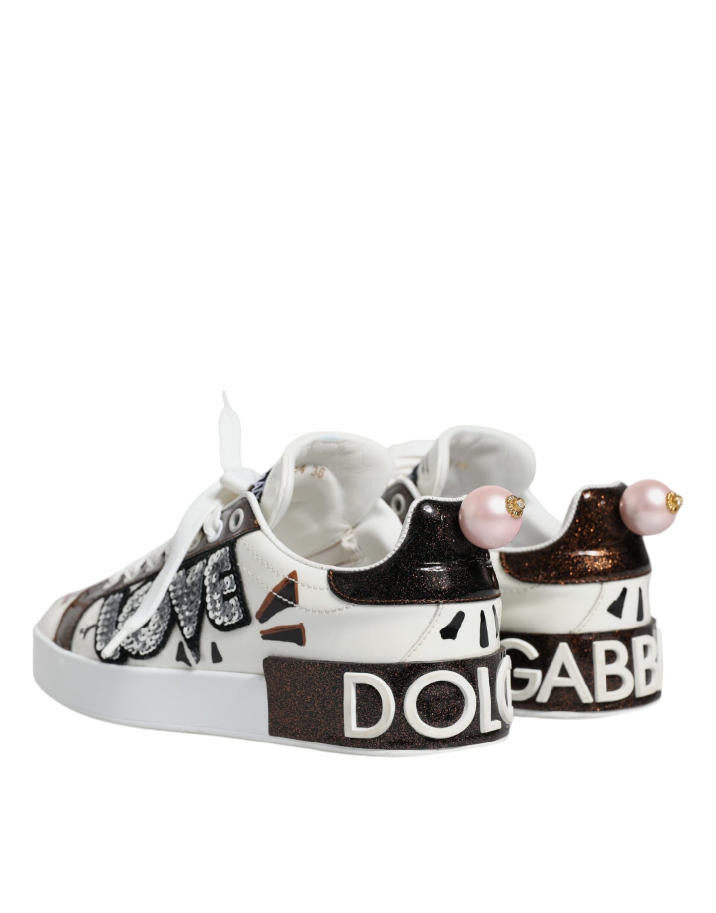 White Love Sequin Portofino Sneakers Shoes