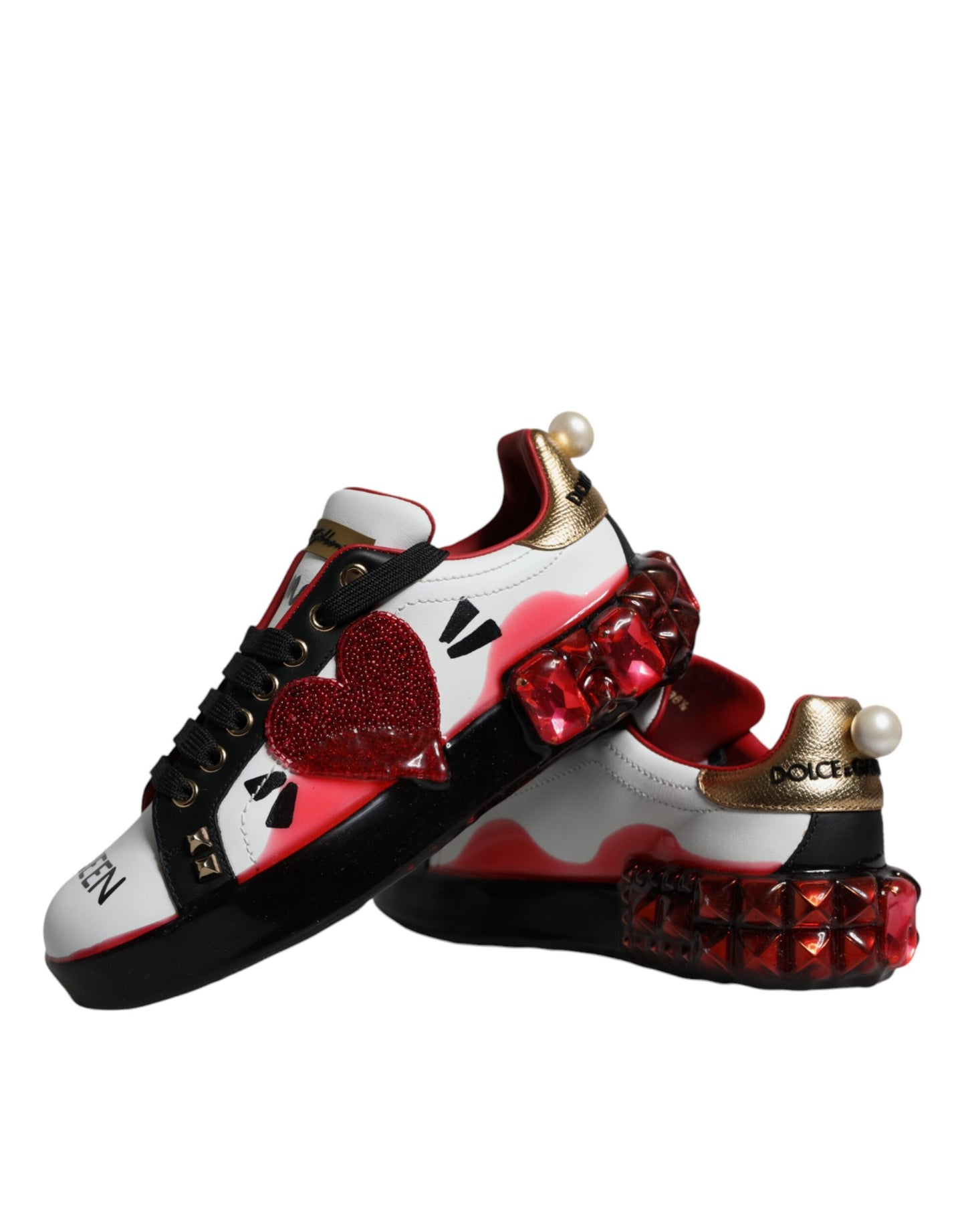 White Red Crystals Portofino Sneakers Shoes