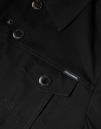 Black Cotton Blend Button Down Jacket