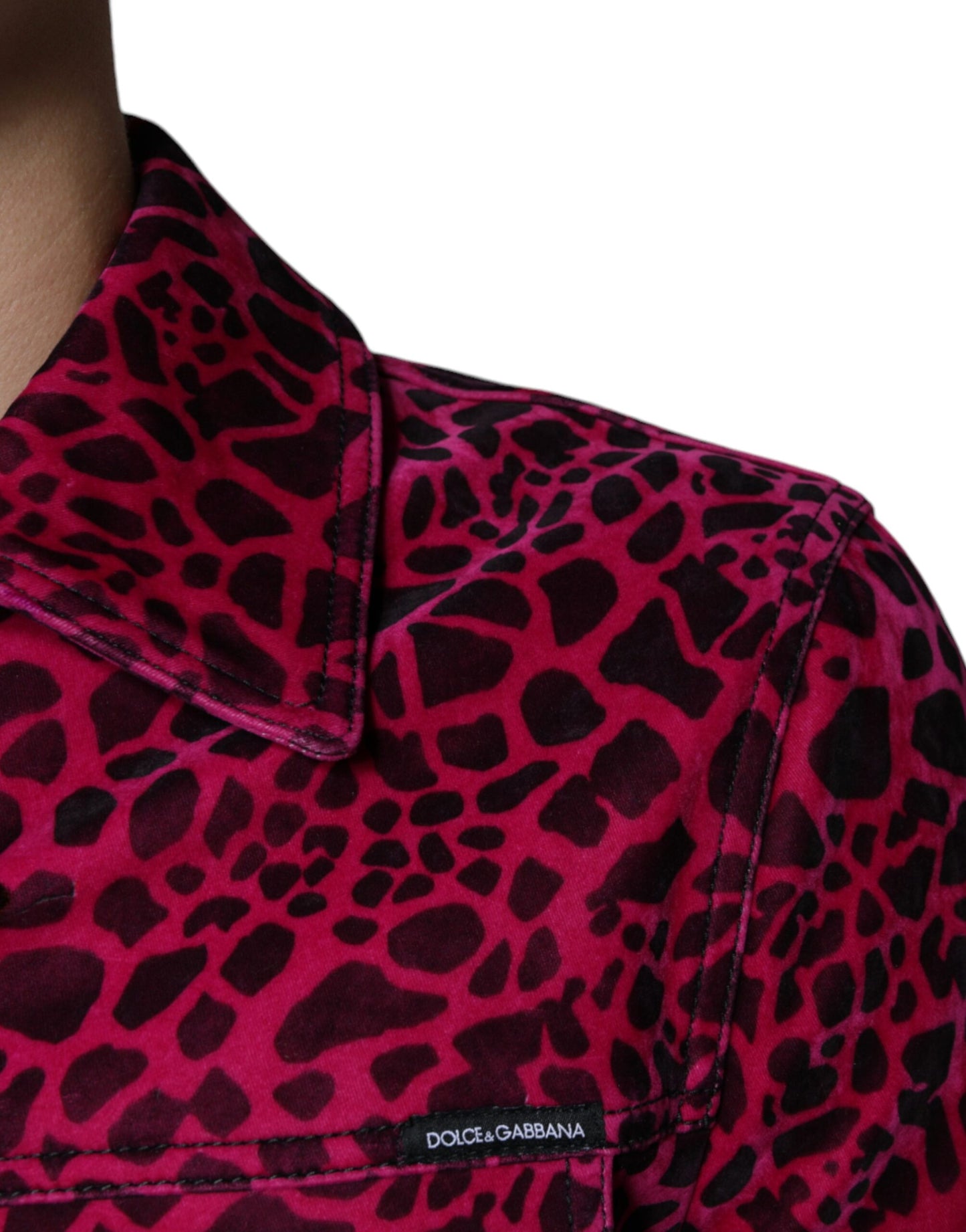 Fuchsia Leopard Button Down Collared Jacket