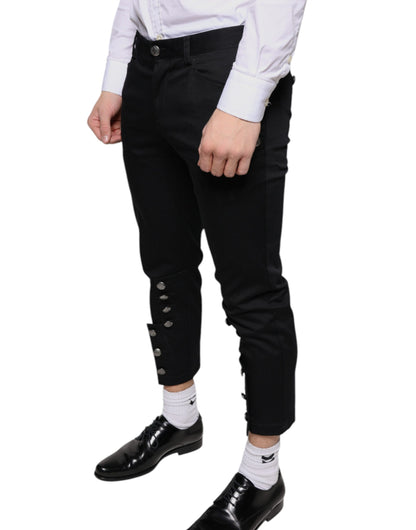 Black Cotton Embellished Cropped Pants