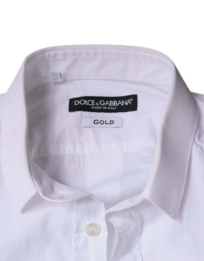 White Cotton Dress GOLD Formal Collared Shirt