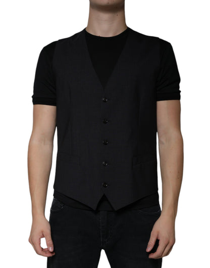 Black Wool Waistcoat Dress Formal Vest