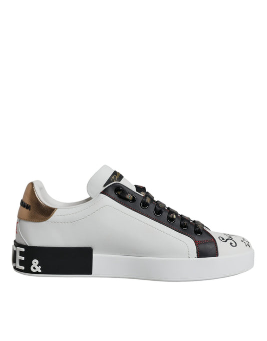 White Leather Crown Embellished Sneaker Shoes