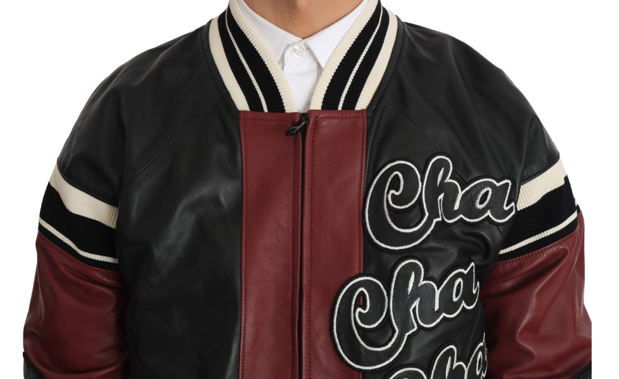 Chaqueta de cuero Club Lounge negra y roja