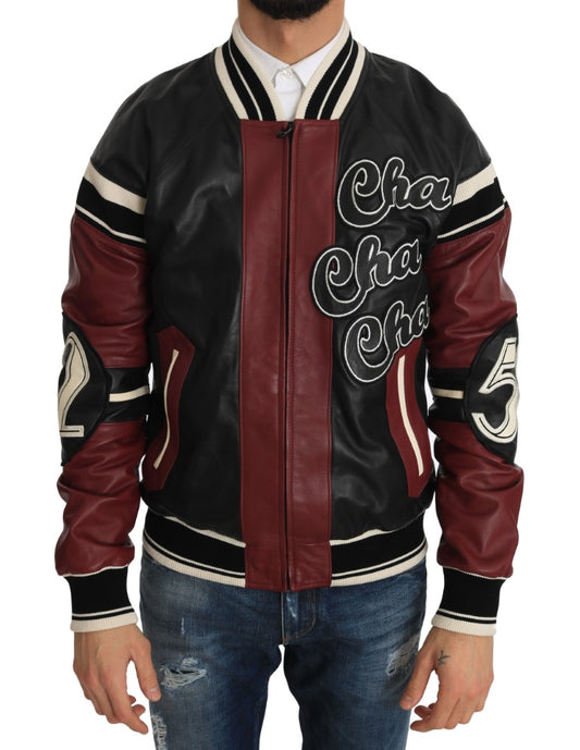 Chaqueta de cuero Club Lounge negra y roja