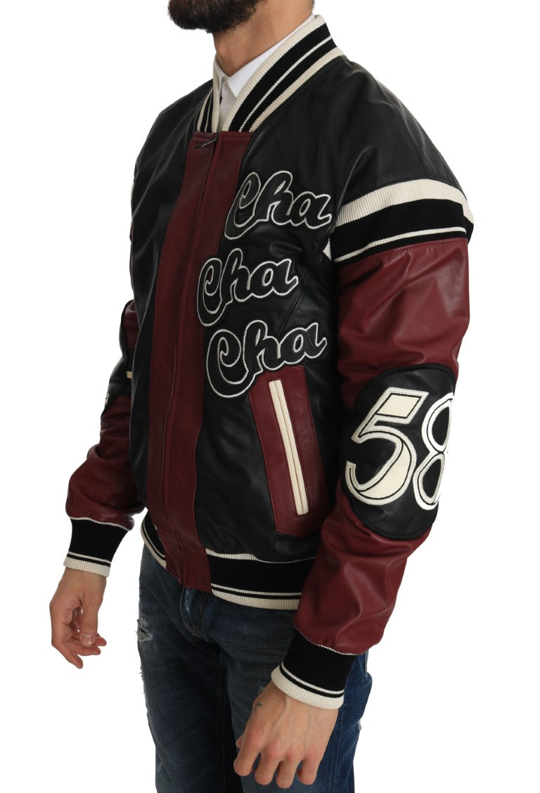 Chaqueta de cuero Club Lounge negra y roja