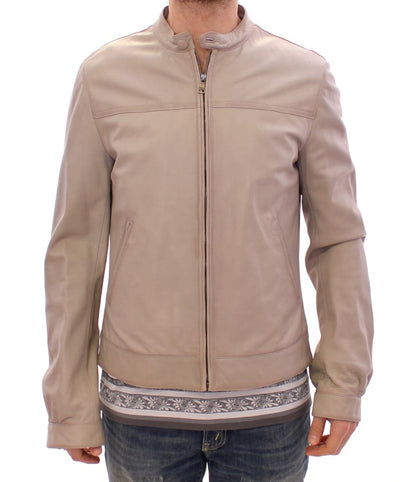 Chaqueta de cuero beige Abrigo motero