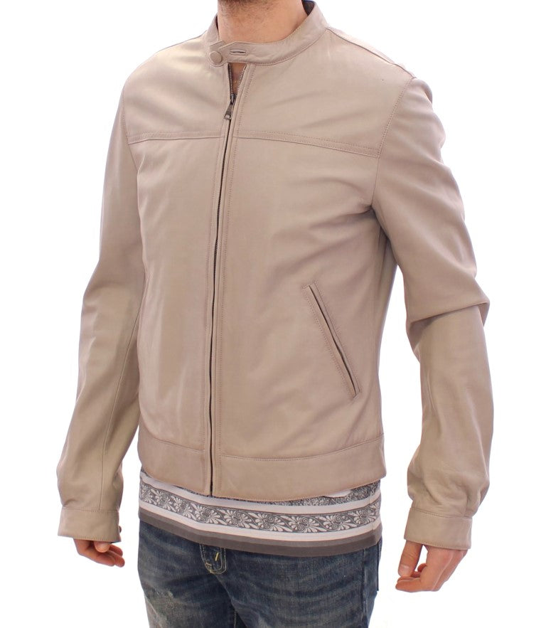 Chaqueta de cuero beige Abrigo motero