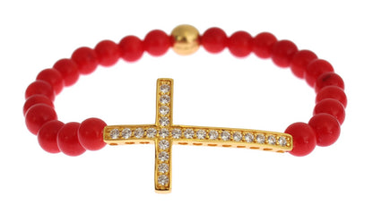 Bracelet en argent 925 avec croix en or et corail rouge