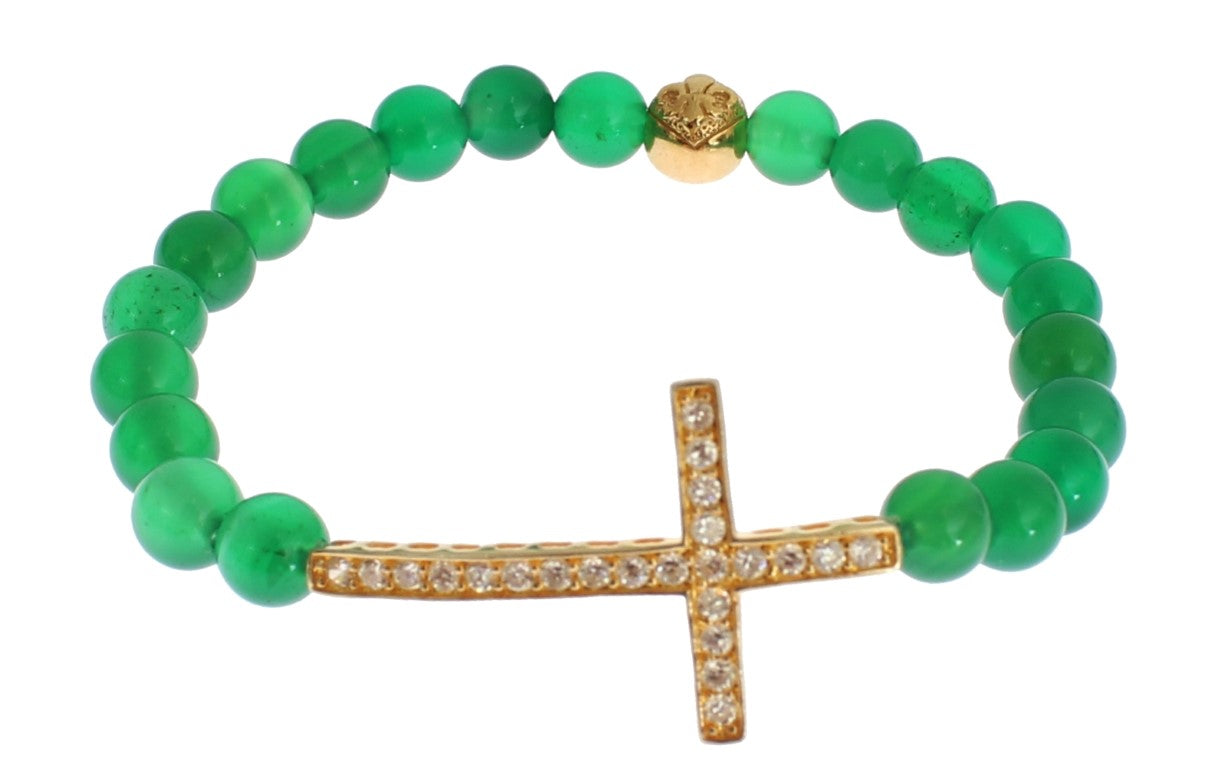 Bracelet en argent 925 avec pierre de jade et croix CZ en or