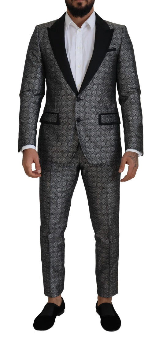 Elegant Silver Patterned Slim Fit Suit