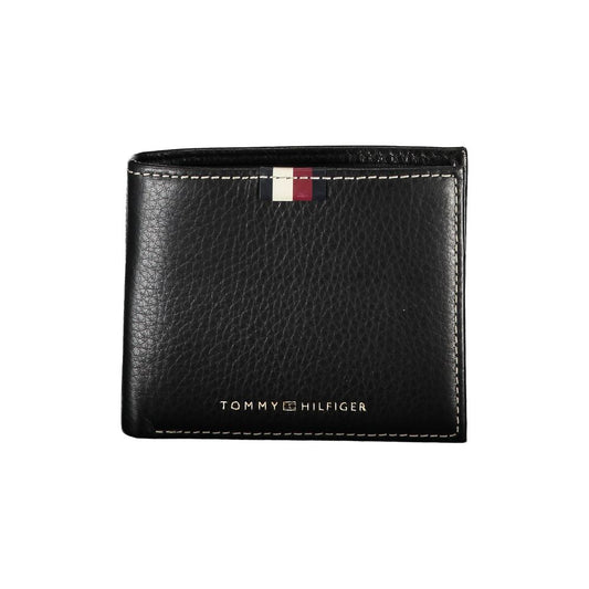 Elegant Black Leather Wallet with Contrast Stitching