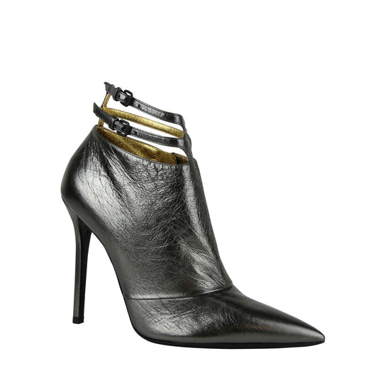 Women's Grey Ankle Metallic Leather Heels Straps