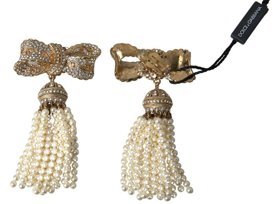 Elegant Bow Beaded Tassel Earrings