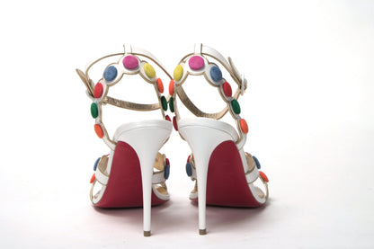 White Multicolor Spot Design High Heels Shoes Sandal